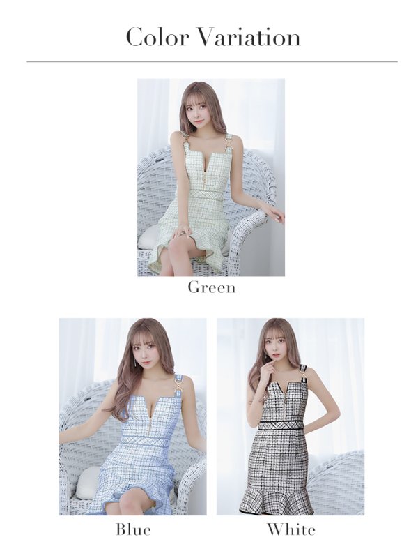 画像36: 【an/アン】マーメイド/ ツイード/ フロントジップ/ ゴールドバックル/ チェーンモチーフ/ ビスチェ/ フリル/ ミニドレス/ キャバドレス[OF05]