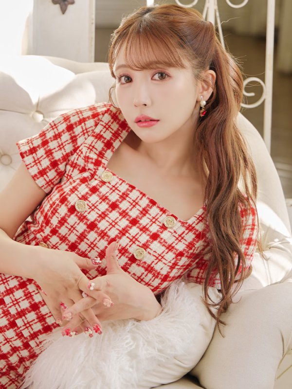 画像3: sugarオリジナルカラー☆XSサイズあり【an/アン】ミックスツイード/ ボタンデザイン/ 半袖/ 袖あり/ セットアップ/ プリーツ/ ミニドレス/ キャバドレス[OF05]