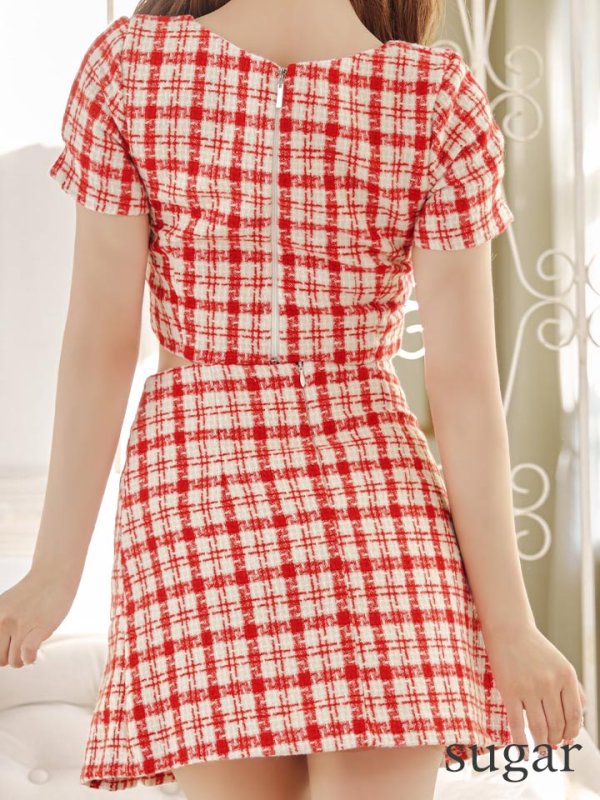 画像9: sugarオリジナルカラー☆XSサイズあり【an/アン】ミックスツイード/ ボタンデザイン/ 半袖/ 袖あり/ セットアップ/ プリーツ/ ミニドレス/ キャバドレス[OF05]