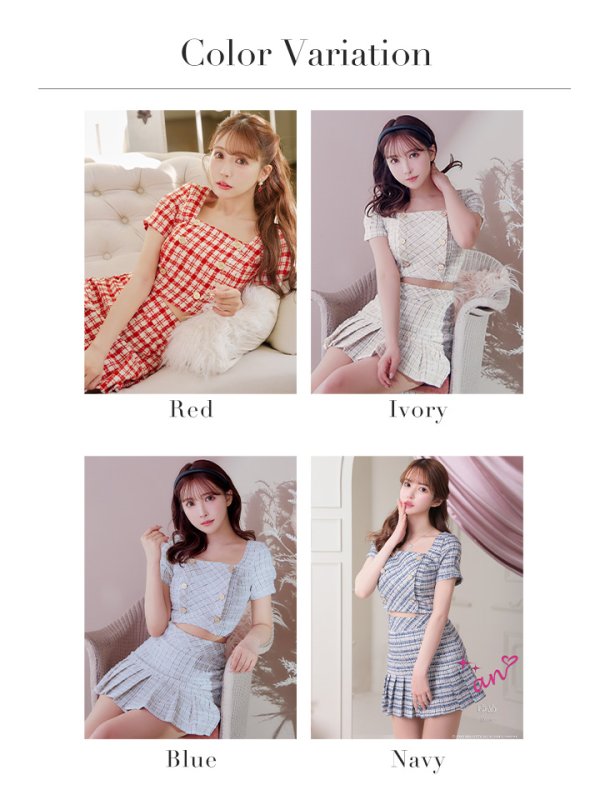 画像45: sugarオリジナルカラー☆XSサイズあり【an/アン】ミックスツイード/ ボタンデザイン/ 半袖/ 袖あり/ セットアップ/ プリーツ/ ミニドレス/ キャバドレス[OF05]