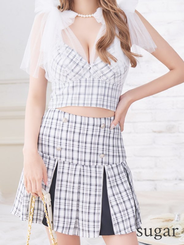 画像9: 【an /アン】チェック柄/ ショルダーリボン/ チュール/ Aライン/ セットアップ/ ミニドレス/ キャバドレス[OF05]