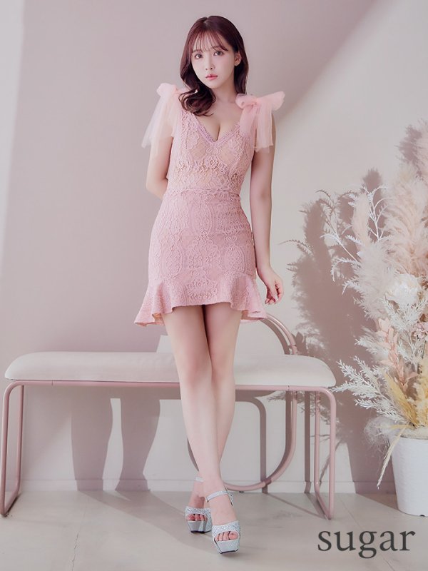 画像7: 【an /アン】マーメイド/ 総レース/ ケミカルレース/ ワンカラー/ チュール/ ショルダーリボン/ フリル/ ランジェリーライク/ ミニドレス/ キャバドレス[OF05]