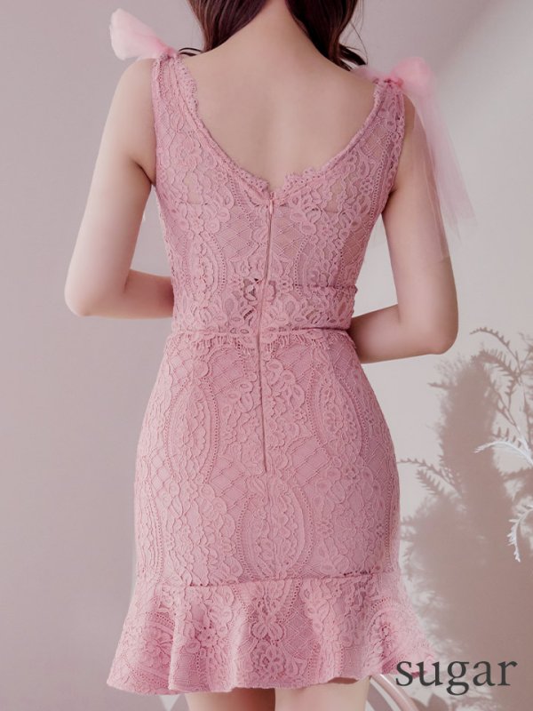 画像9: 【an /アン】マーメイド/ 総レース/ ケミカルレース/ ワンカラー/ チュール/ ショルダーリボン/ フリル/ ランジェリーライク/ ミニドレス/ キャバドレス[OF05]