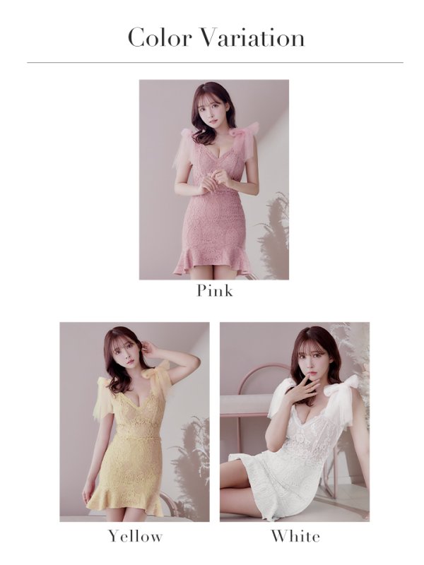 画像12: 【an /アン】マーメイド/ 総レース/ ケミカルレース/ ワンカラー/ チュール/ ショルダーリボン/ フリル/ ランジェリーライク/ ミニドレス/ キャバドレス[OF05]