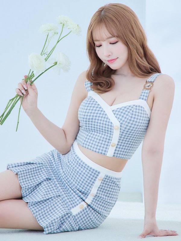 画像15: 【an /アン】ギンガムチェック/ マーメイド/ ビスチェ/ ボタンデザイン/ プリーツ/ セットアップ/ ツーピース/ ミニドレス/ キャバドレス[OF05]