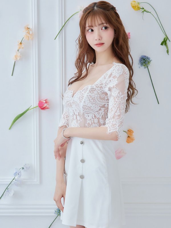 画像4: 【an/アン】レース/ 切り替え/ 七分袖/ 五分袖/ 長袖/ 袖あり/ ダブルボタン/ ミニドレス/ キャバドレス[OF05]