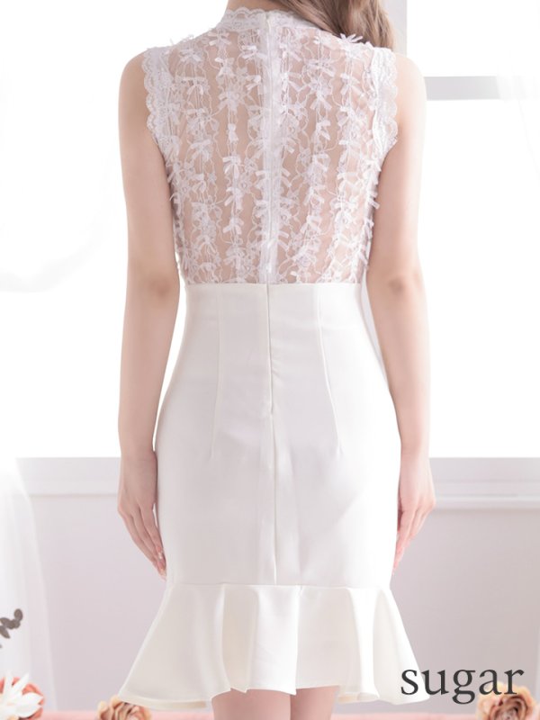 画像9: 【an /アン】マーメイド/ フリル/ レース切り替え/ パール/ ノースリーブ/ ミニドレス/ キャバドレス[OF05]