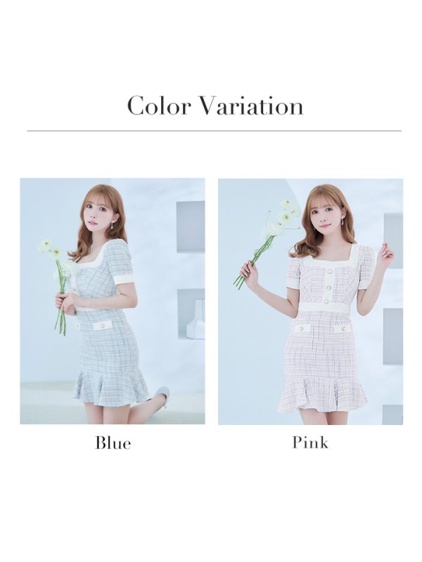 画像25: XSサイズあり【an ANDY Fashion Press 13 COLLECTION 03】チェック柄/ ツイード/ フロントボタン/ 半袖/ 袖あり/ タイト/ 裾フリル/ ミニドレス/ キャバドレス[OF05]