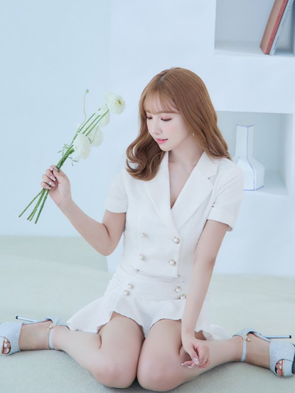 画像6: お得！【an /アン】マーメイド/ パールボタン/ ショートスリーブ/ セットアップ/ Aライン/ 裾フリル/ ミニドレス/ キャバドレス[OF05]