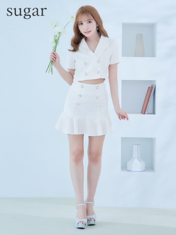 画像7: お得！【an /アン】マーメイド/ パールボタン/ ショートスリーブ/ セットアップ/ Aライン/ 裾フリル/ ミニドレス/ キャバドレス[OF05]