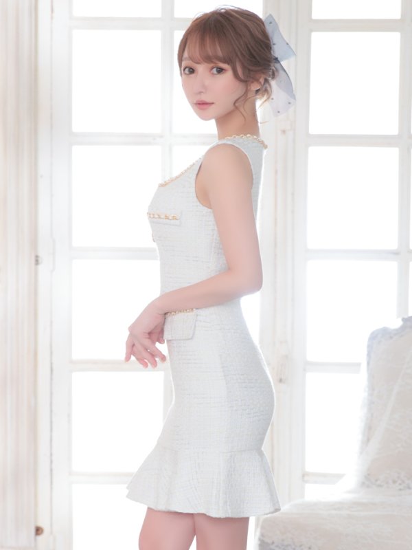 画像4: 【an/アン】ツイード/ フロントジップ/ マーメイド/ ノースリーブ/ チェーンリボン/ ワンピース/ ミニドレス/ キャバドレス[OF05]