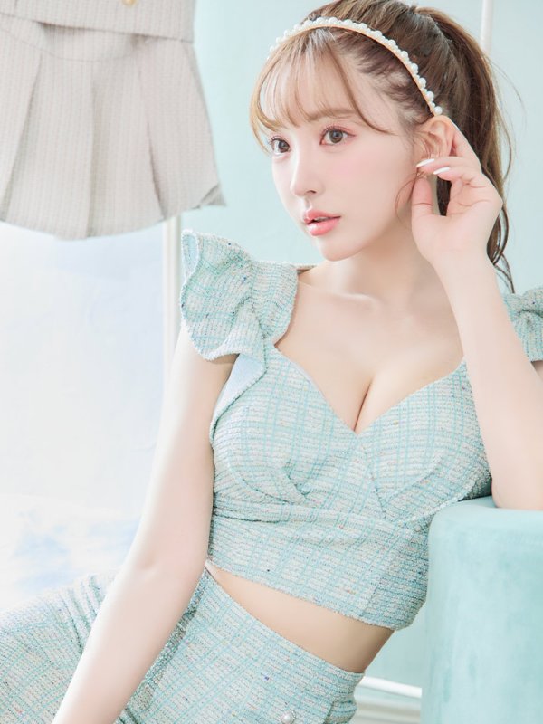 画像4: 【an /アン】ツイード/ フリルスリーブ/ 袖あり/ セットアップ/ マーメイド/ 裾フリル/ ミニドレス/ キャバドレス[OF05]