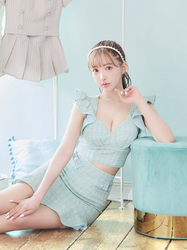 画像5: 【an /アン】ツイード/ フリルスリーブ/ 袖あり/ セットアップ/ マーメイド/ 裾フリル/ ミニドレス/ キャバドレス[OF05]