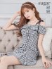 画像27: 【みゆう/関西コレクション着用】【an/アン】ギンガムチェック柄/ オフショルダー/ ショルダーリボン/ パールボタン/ プリーツ/ フレア/ ミニドレス/ キャバドレス[OF05]