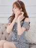 画像30: 【みゆう/関西コレクション着用】【an/アン】ギンガムチェック柄/ オフショルダー/ ショルダーリボン/ パールボタン/ プリーツ/ フレア/ ミニドレス/ キャバドレス[OF05]