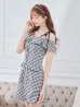 画像31: 【みゆう/関西コレクション着用】【an/アン】ギンガムチェック柄/ オフショルダー/ ショルダーリボン/ パールボタン/ プリーツ/ フレア/ ミニドレス/ キャバドレス[OF05]