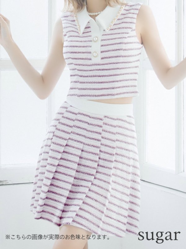 画像8: XSサイズあり【an/アン】ストレッチ/ ツイード/ 襟付き/ ボタン/ Aライン/ プリーツ/ セットアップ/ ミニドレス/ キャバドレス[OF05]