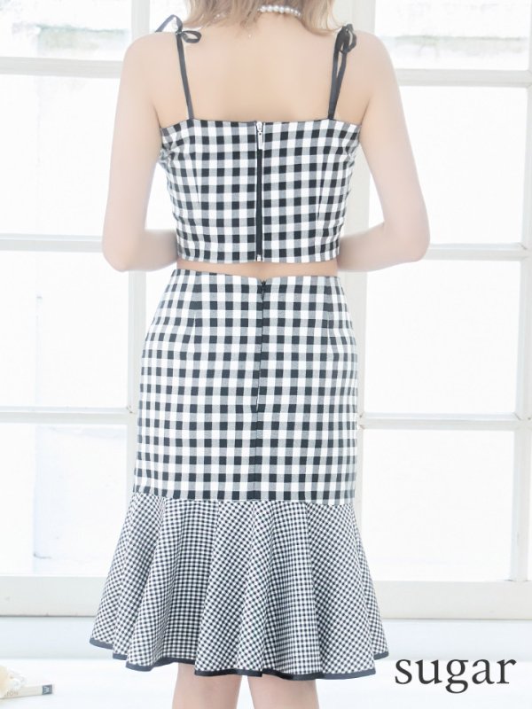 画像9: XSサイズあり【an/アン】ギンガムチェック/ マーメイド/ ショルダーリボン/ キャミソール/ セットアップ/ フィッシュテール/ フリル/ ミディアムドレス/ キャバドレス[OF05]