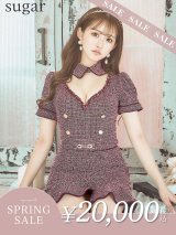 【決算SALE開催中！! 】【an /アン】スーパーストレッチツイード/ マーメイド/ 襟付き/ 半袖/ 袖あり/ セットアップ/ 裾フリル/ ミニドレス/ キャバドレス[FB03]