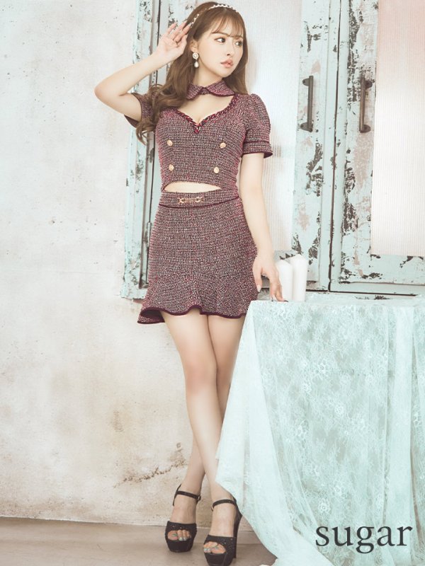 画像7: 【an /アン】スーパーストレッチツイード/ マーメイド/ 襟付き/ 半袖/ 袖あり/ セットアップ/ 裾フリル/ ミニドレス/ キャバドレス[OF05]