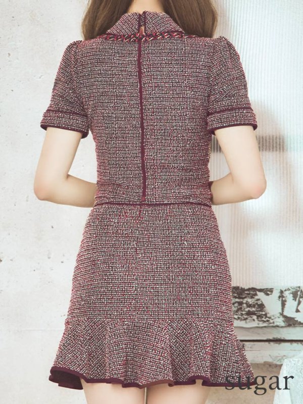 画像9: 【an /アン】スーパーストレッチツイード/ マーメイド/ 襟付き/ 半袖/ 袖あり/ セットアップ/ 裾フリル/ ミニドレス/ キャバドレス[OF05]