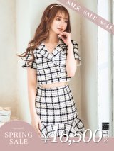 【決算SALE開催中！! 】【an /アン】チェック柄/ ツイード/ セットアップ/ ボタン/ 半袖/ 袖あり/ 裾フリル/ マーメイド/ ミニドレス/ キャバドレス[FB03]