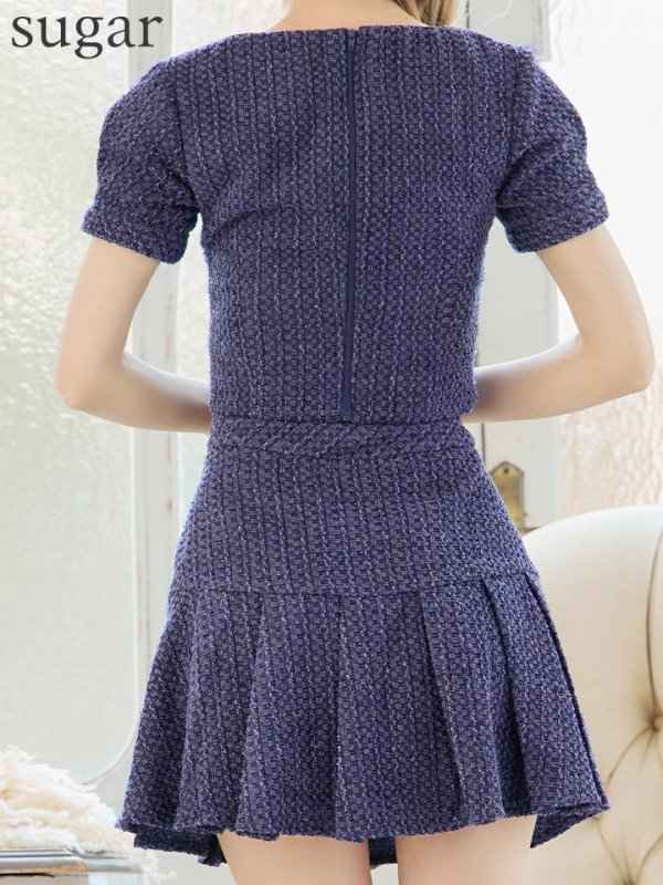 画像17: XSサイズあり【an/アン】ツイード/ ボタンデザイン/ 半袖/ 袖あり/ パフスリーブ/ セットアップ/ プリーツ/ ミニドレス/ キャバドレス[OF05]