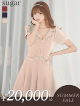 【サマーセール開催中！! 】XSサイズあり 【an /アン】フロントジップ/ ワンカラー/ パフスリーブ/ 襟付き/ ベルト付き/ プリーツスカート/ ミニドレス/ キャバドレス[FB03]