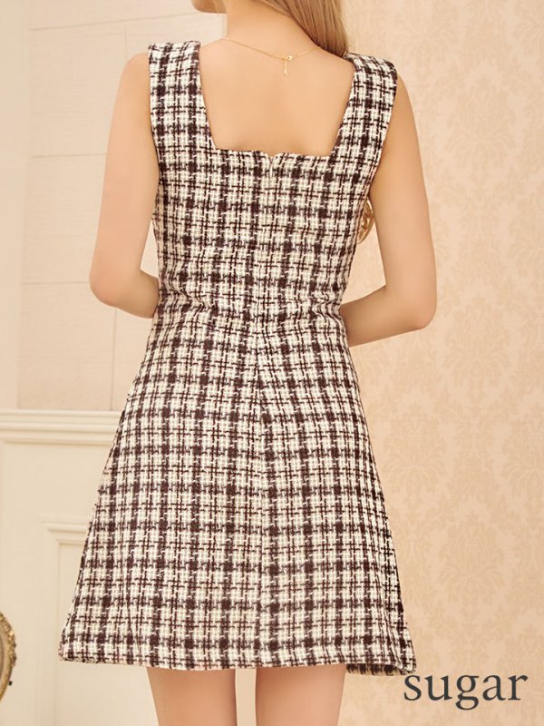 画像21: XSサイズあり 【an /アン】チェック柄/ スクエアネック/ ノースリーブ/ ポケットデザイン/ Aライン/ ミニドレス/ キャバドレス[OF05]