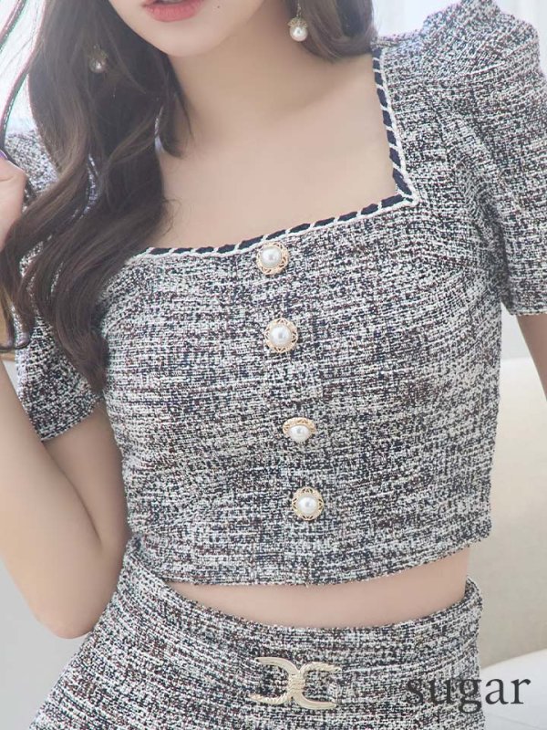 画像10: XSサイズあり【an/アン】 ツイード / セットアップ/ ストレッチ/ 半袖/ 袖あり/ パフスリーブ/ タイト/ ミニドレス/ キャバドレス[OF05]