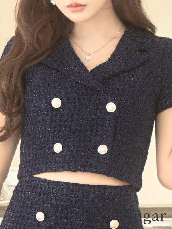 画像18: XSサイズあり【an/アン】ラメツイード/ 襟付き/ ボタンデザイン/ 半袖/ 袖あり/ セットアップ/ プリーツ/ ミニドレス/ キャバドレス[OF05]