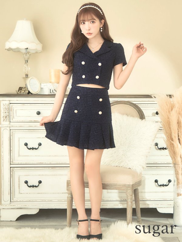 画像15: XSサイズあり【an/アン】ラメツイード/ 襟付き/ ボタンデザイン/ 半袖/ 袖あり/ セットアップ/ プリーツ/ ミニドレス/ キャバドレス[OF05]