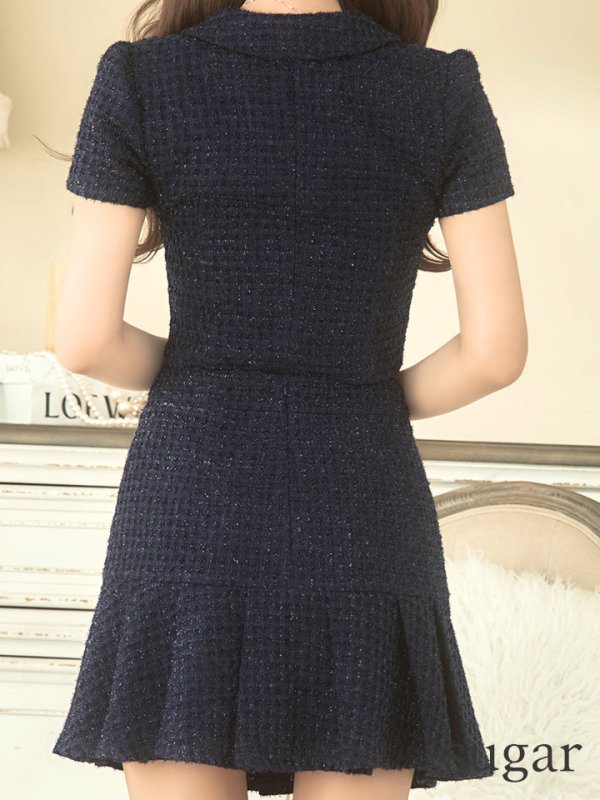 画像17: XSサイズあり【an/アン】ラメツイード/ 襟付き/ ボタンデザイン/ 半袖/ 袖あり/ セットアップ/ プリーツ/ ミニドレス/ キャバドレス[OF05]