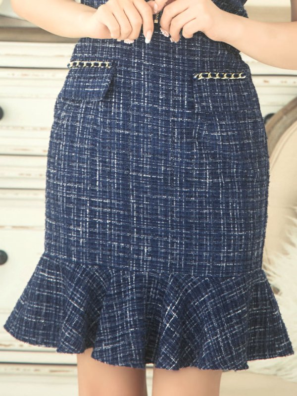 画像19: XSサイズあり【an/アン】フロントジップ/ チェック/ ツイード/ ノースリーブ/ チェーンパイピング/ タイト/ ミニドレス/ キャバドレス[OF05]