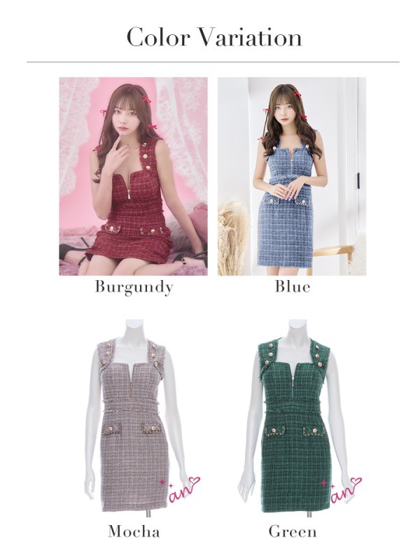 画像19: XSサイズあり【an /アン】 ツイード/ フロントジップ/ ボタン/ ノースリーブ/ ポケットデザイン/タイト/ ミニドレス/ キャバドレス[OF05]