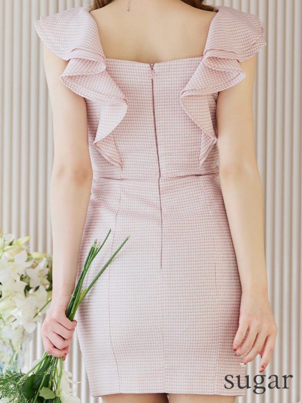 画像15: XSサイズあり【an /アン】 フリルショルダー/ パールボタン/ スクエアネック/ タイト/ ミニドレス/ キャバドレス[OF05]