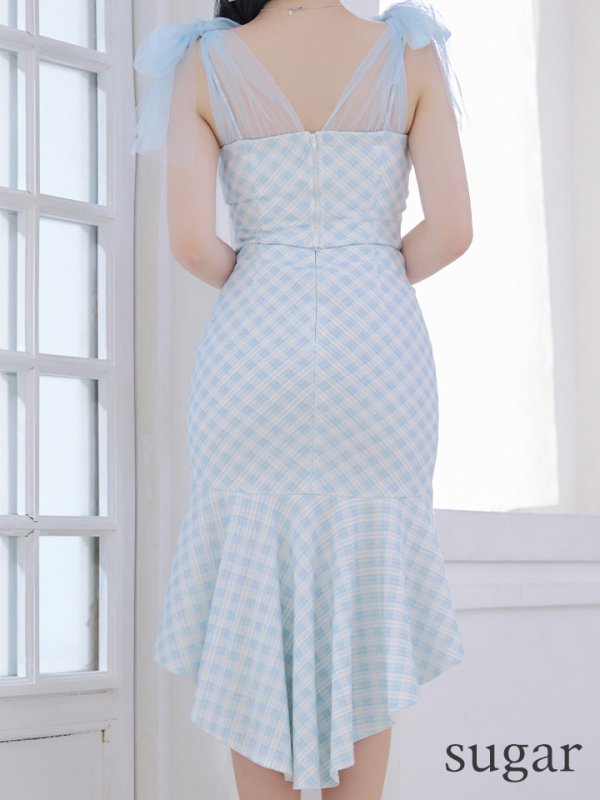 画像30: sugarオリジナルカラー・XSサイズあり【an/アン】ショルダーリボン/ ギンガムチェック/ テールカット/ セットアップ/ ミディアムドレス/ キャバドレス[OF05]