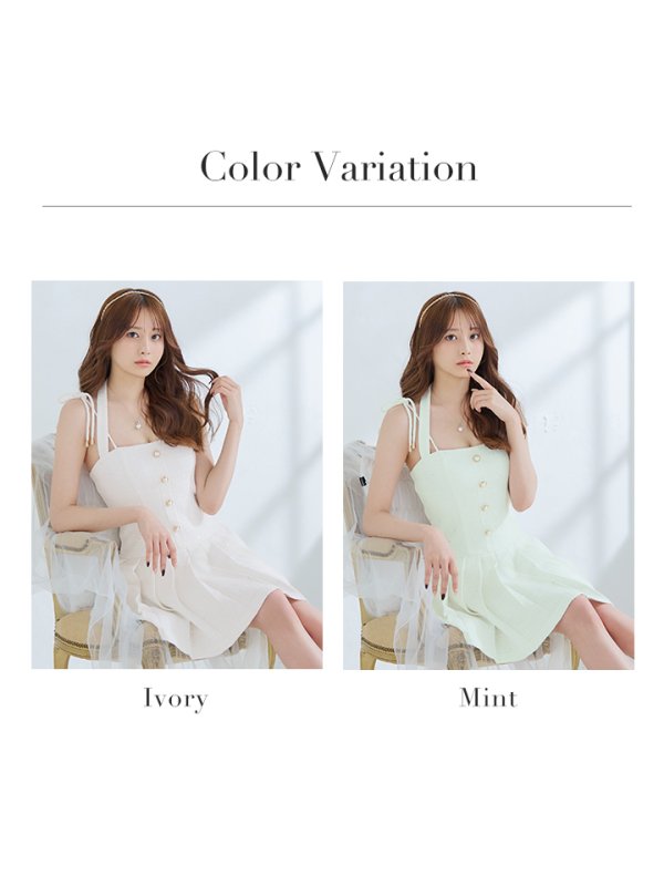 画像31: XSサイズあり【an /アン】パールボタン/ スパンコール/ ツイード/ リボンショルダー/ プリーツ/ フレア/ ミニドレス/ キャバドレス[OF05]