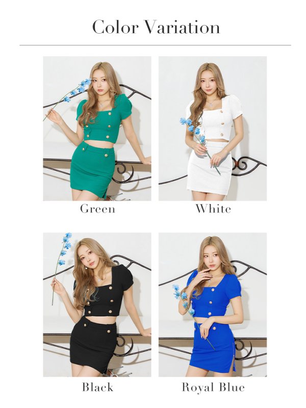 画像45: XSサイズあり【an /アン】 セットアップ/ ワンカラー/ 半袖/ 袖あり/ ボタン/ スクエアネック/ タイト/ ミニドレス/ キャバドレス[OF05]