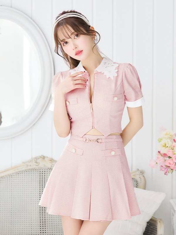 画像19: XSサイズあり【an /アン】襟付き/ フロントジップ/ 袖あり/ パフスリーブ/ プリーツ/ Aライン/ セットアップ/ ミニドレス/ キャバドレス[OF05]