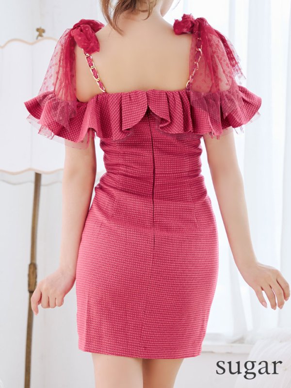 画像39: XSサイズあり【an /アン】 ワンカラー/ ツイード/ フロントジップ/ チェーン/ ショルダーリボン/ キャミ/ フリル/ タイト/ ミニドレス/ キャバドレス[OF05]