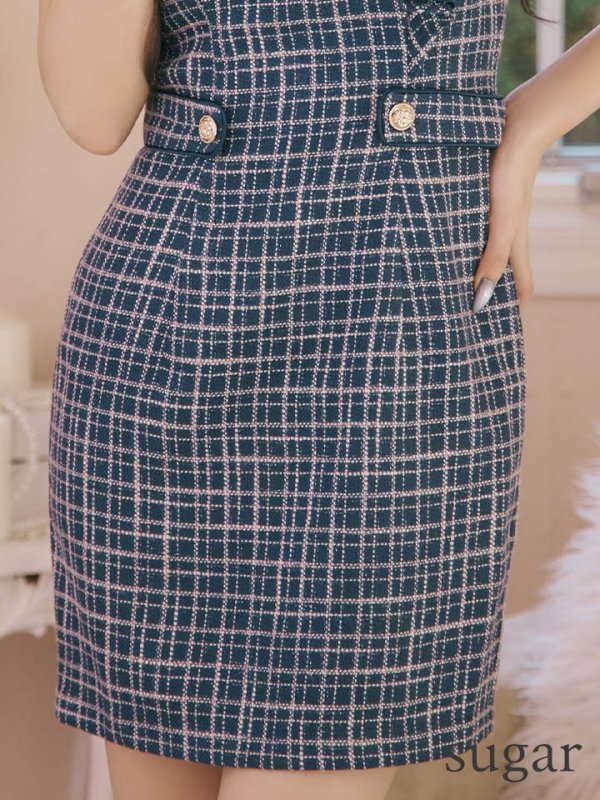 画像12: XSサイズあり【an /アン】 フリルショルダー/ アシメデザイン/ フロントジップ/ ノースリーブ/ チェック柄/ タイト/ ミニドレス/ キャバドレス[OF05]