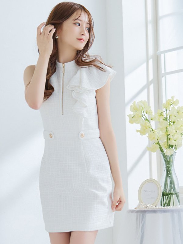 画像7: XSサイズあり【an /アン】 フリルショルダー/ アシメデザイン/ フロントジップ/ ノースリーブ/ チェック柄/ タイト/ ミニドレス/ キャバドレス[OF05]