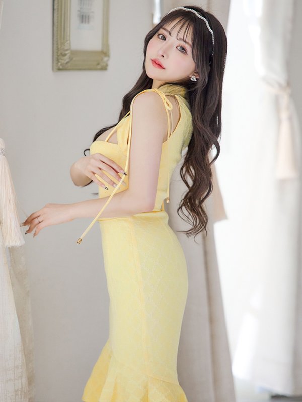 画像10: XSサイズあり【an /アン】バストカットアウト/ ハイネック/ フロントジップ/ ベルト/ ノースリーブ/ テールカット/ マーメイド/ ミディアムドレス/ キャバドレス[OF05]