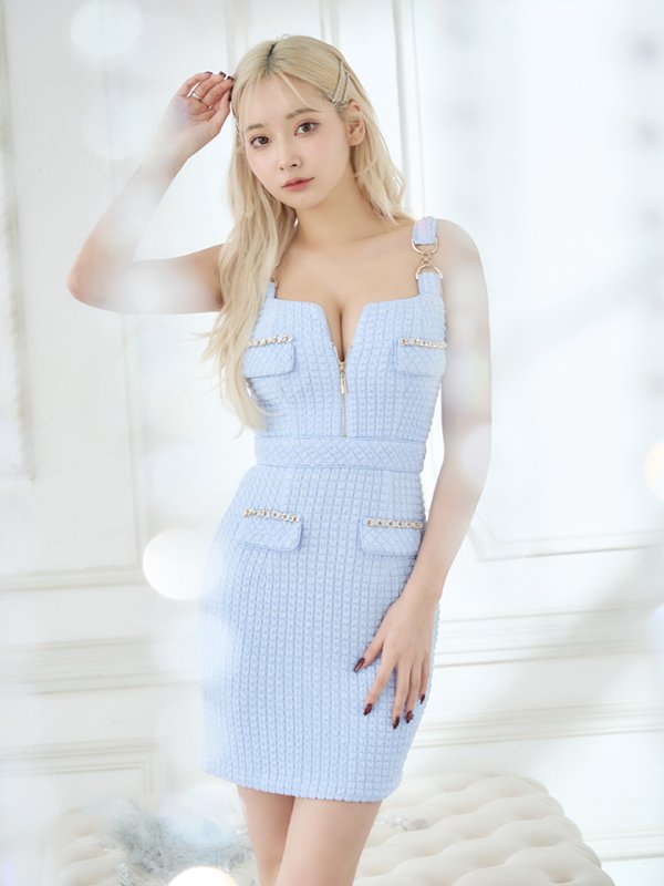 画像12: XSサイズあり【an /アン】 スーパーストレッチツイード/ バックル/ ノースリーブ/ フロントジップ/ チェーンパイピング/ タイト/ ミニドレス/ キャバドレス[OF05]