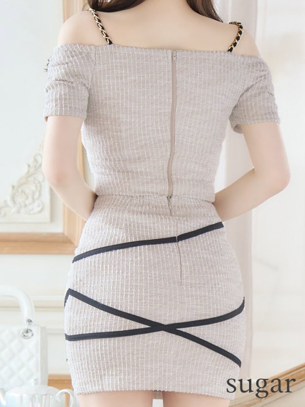 画像18: XSサイズあり【an /アン】 セットアップ/ リボン/ オフショル/ ハーフスリーブ/ ボタン/ フロントジップ/タイト/ ミニドレス/ キャバドレス[OF05]