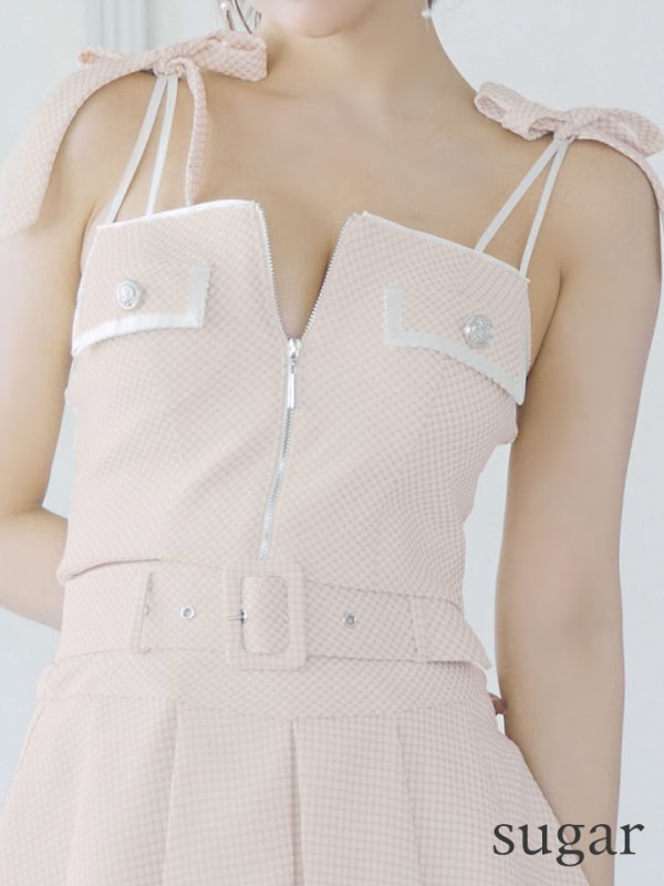 画像10: XSサイズあり【an /アン】ツイード/ ボタン/ ショルダーリボン/ キャミソール/ セットアップ/ Aライン/ 裾プリーツ/ ミニドレス/ キャバドレス[OF05]