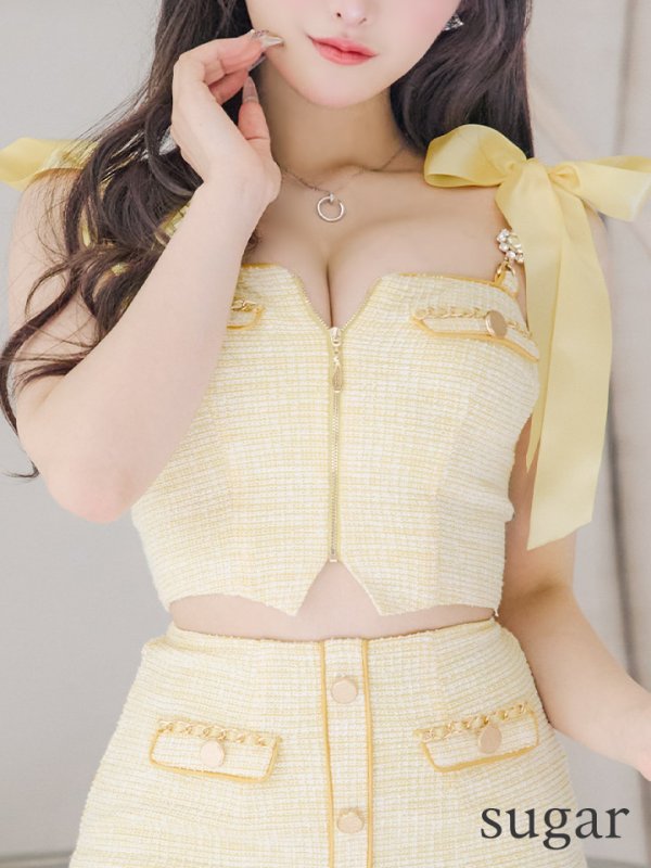 画像23: XSサイズあり【an /アン】 ショルダーリボン/ フロントジップ/ ゴールドバックル/ ボタン/ セットアップ/タイト/ ミニドレス/ キャバドレス[OF05]