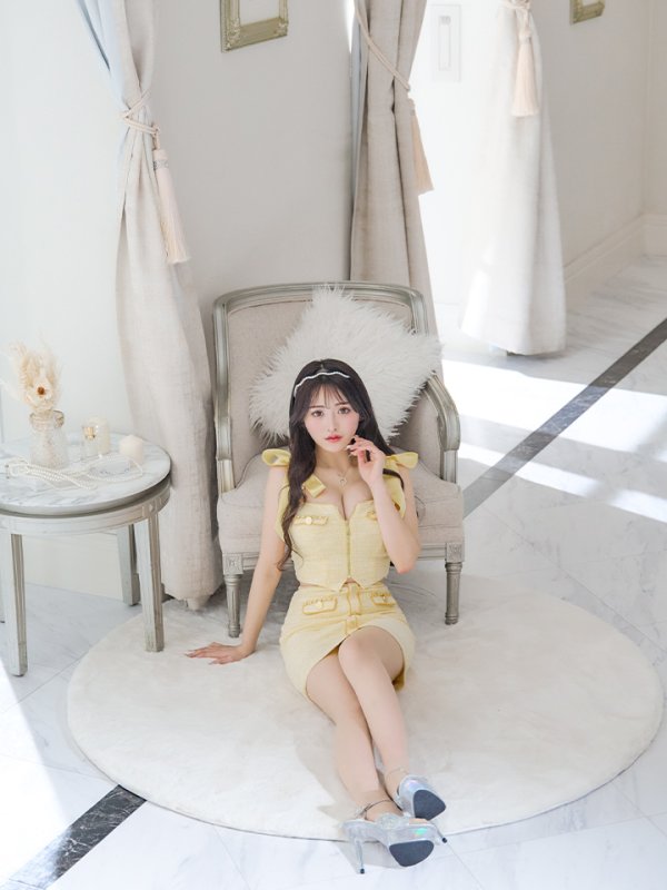 画像15: XSサイズあり【an /アン】 ショルダーリボン/ フロントジップ/ ゴールドバックル/ ボタン/ セットアップ/タイト/ ミニドレス/ キャバドレス[OF05]