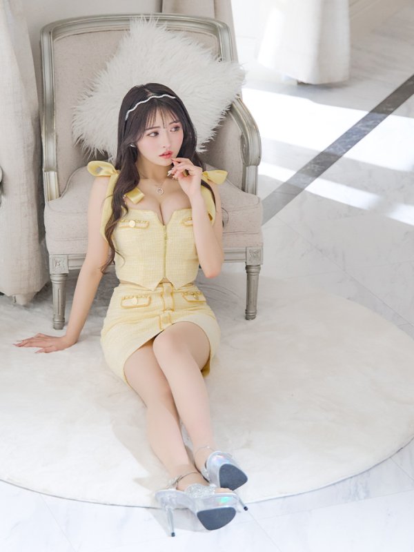 画像16: XSサイズあり【an /アン】 ショルダーリボン/ フロントジップ/ ゴールドバックル/ ボタン/ セットアップ/タイト/ ミニドレス/ キャバドレス[OF05]